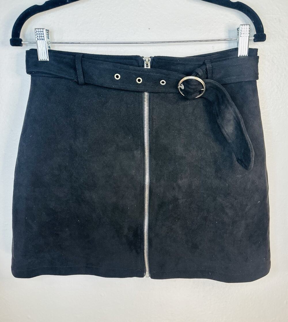 Forever 21 Y2K Faux Suede Zipper Front Skirt With Belt Large Whimsygoth Grunge